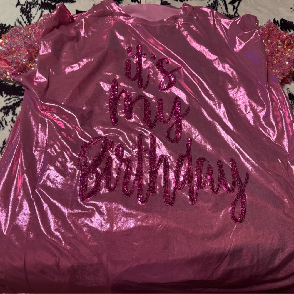 It’s My Birthday Pink short sleeve Shirt Dress